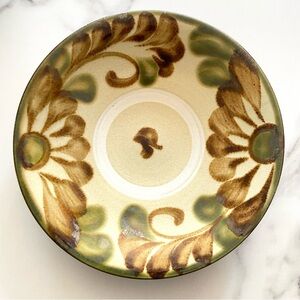 Handcrafted Japanese Stoneware Bowl Earthy Brown And Green Floral Designs
